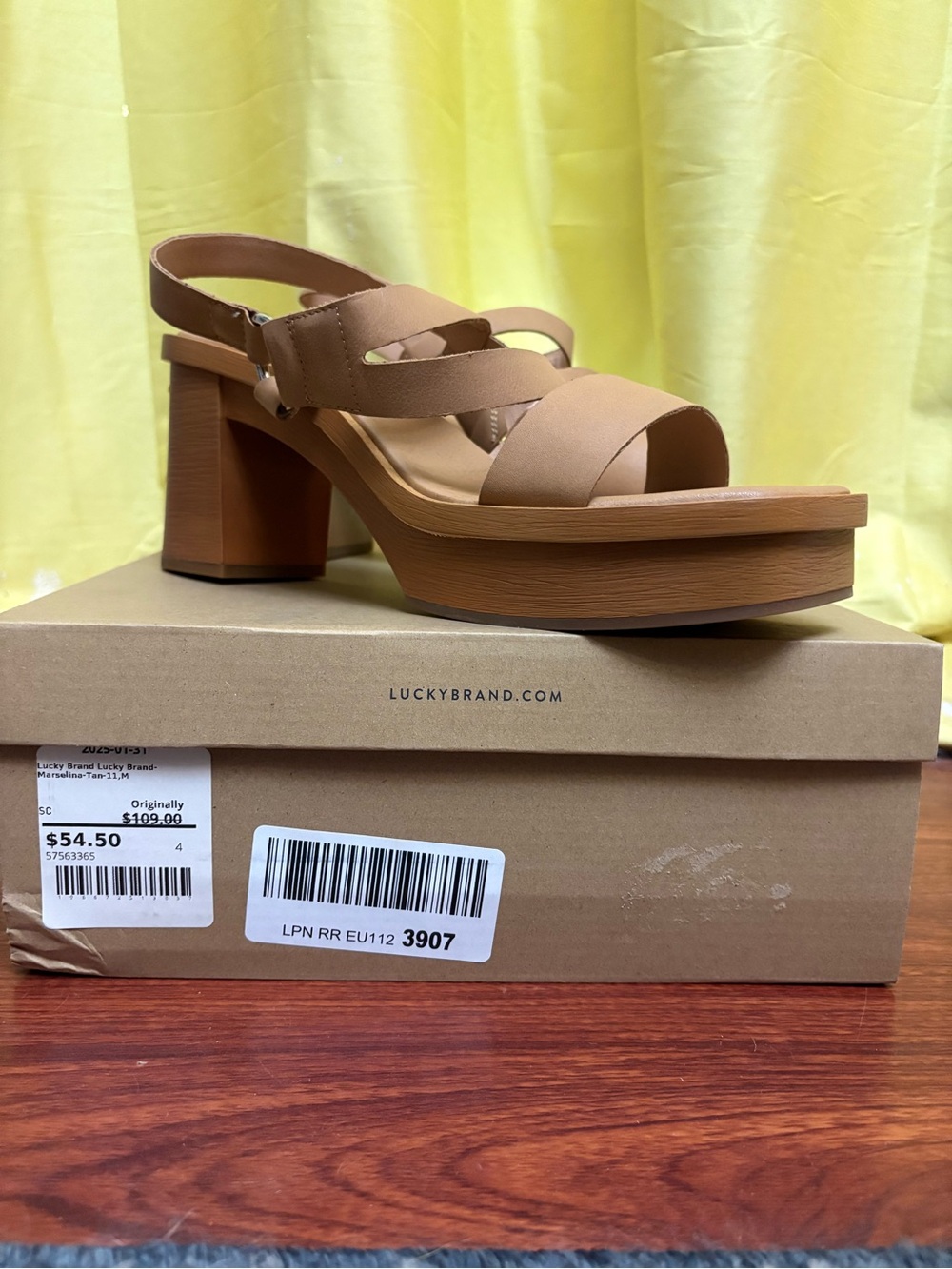 Lucky Brand Cognac Tan Platform Slingback Sandals